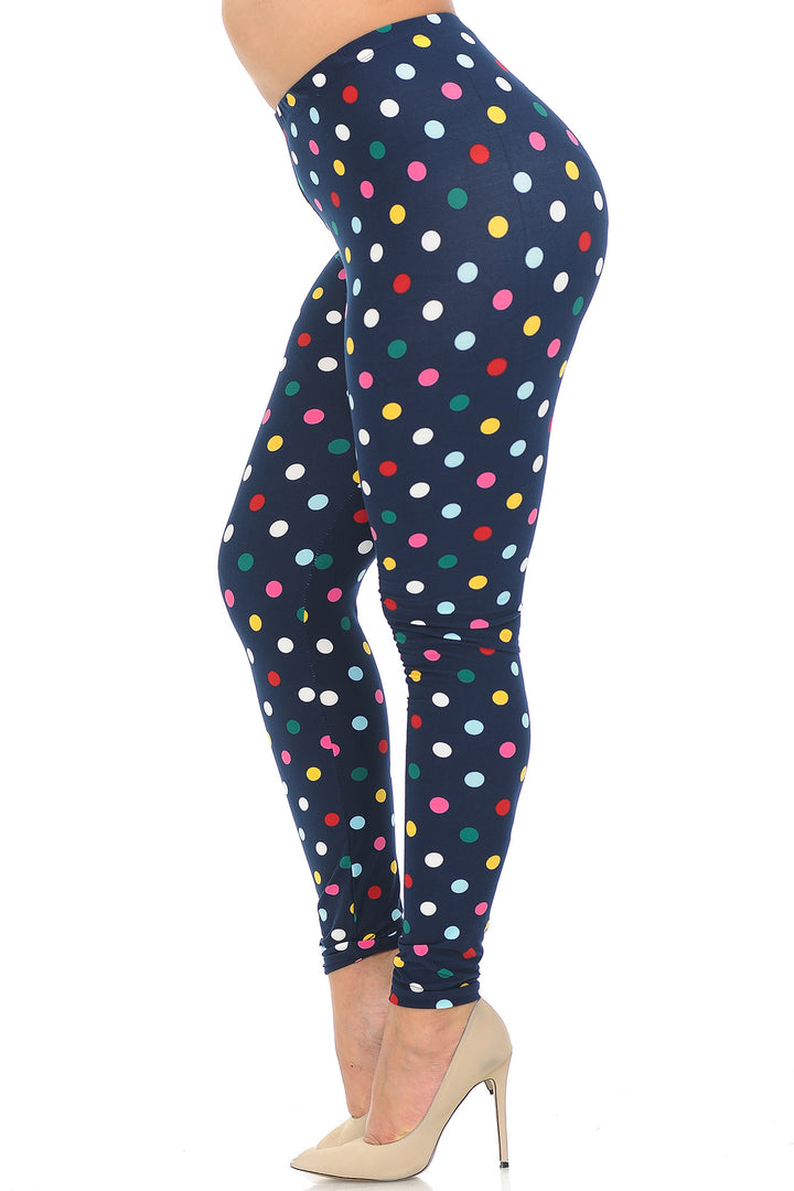 Buttery Smooth Colorful Polka Dot Extra Plus Size Leggings - 3X-5X