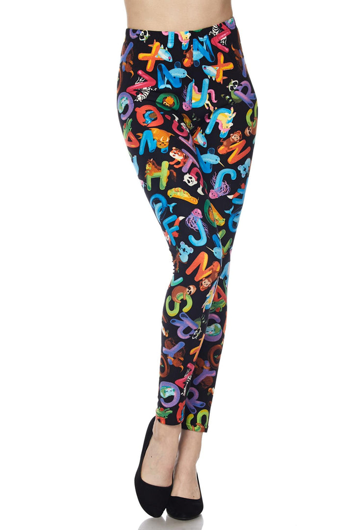 Buttery Smooth Animal Alphabet Extra Plus Size Leggings - 3X-5X