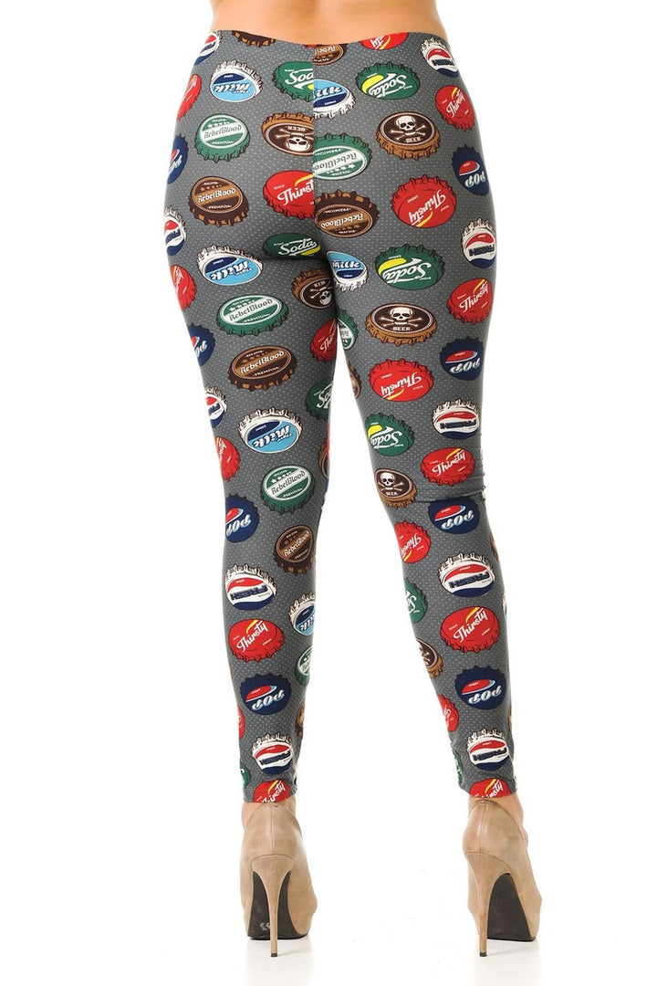 Buttery Smooth Groovy Bottlecap Extra Plus Size Leggings - 3X-5X