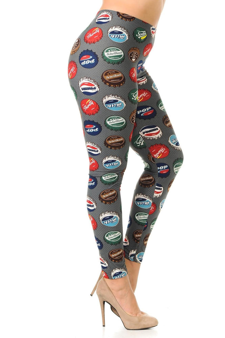 Buttery Smooth Groovy Bottlecap Extra Plus Size Leggings - 3X-5X