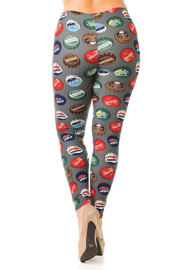 Buttery Smooth Groovy Bottlecap Extra Plus Size Leggings - 3X-5X