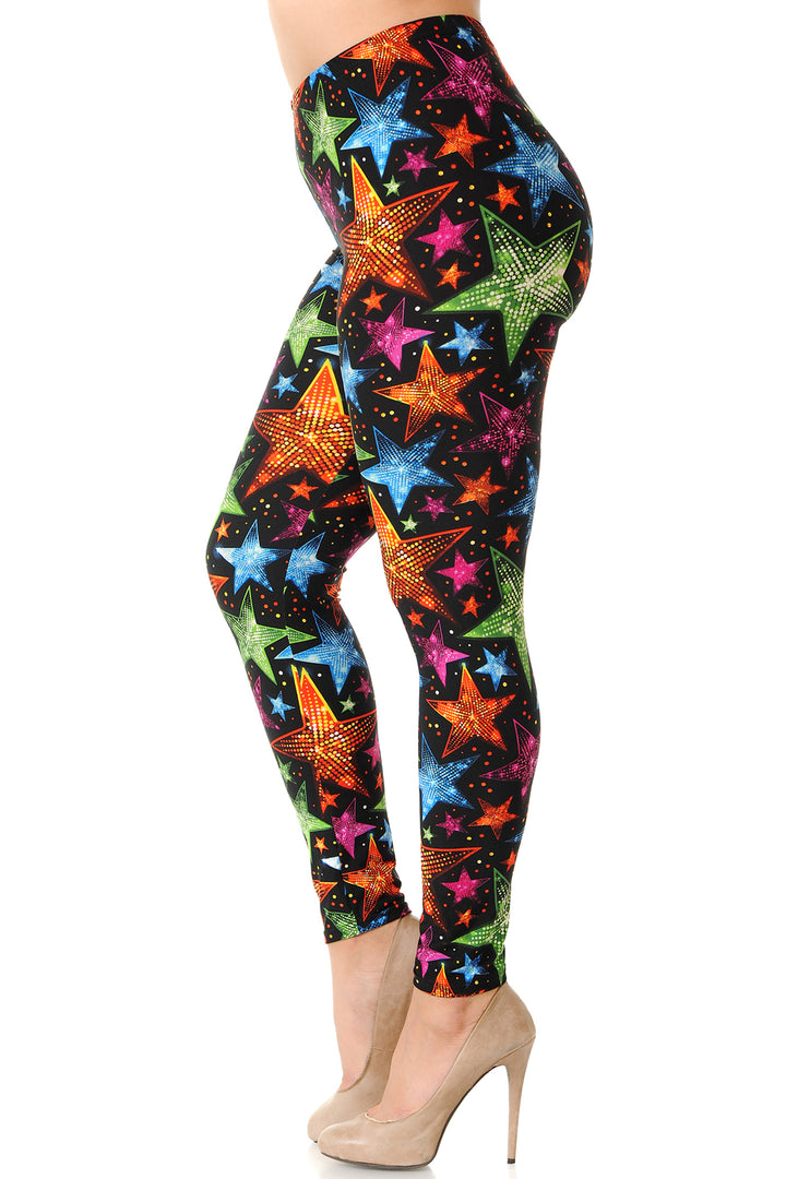 Buttery Smooth Glitter Star Extra Plus Size Leggings - 3X-5X