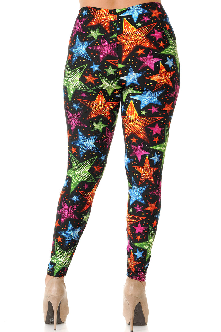 Buttery Smooth Glitter Star Extra Plus Size Leggings - 3X-5X