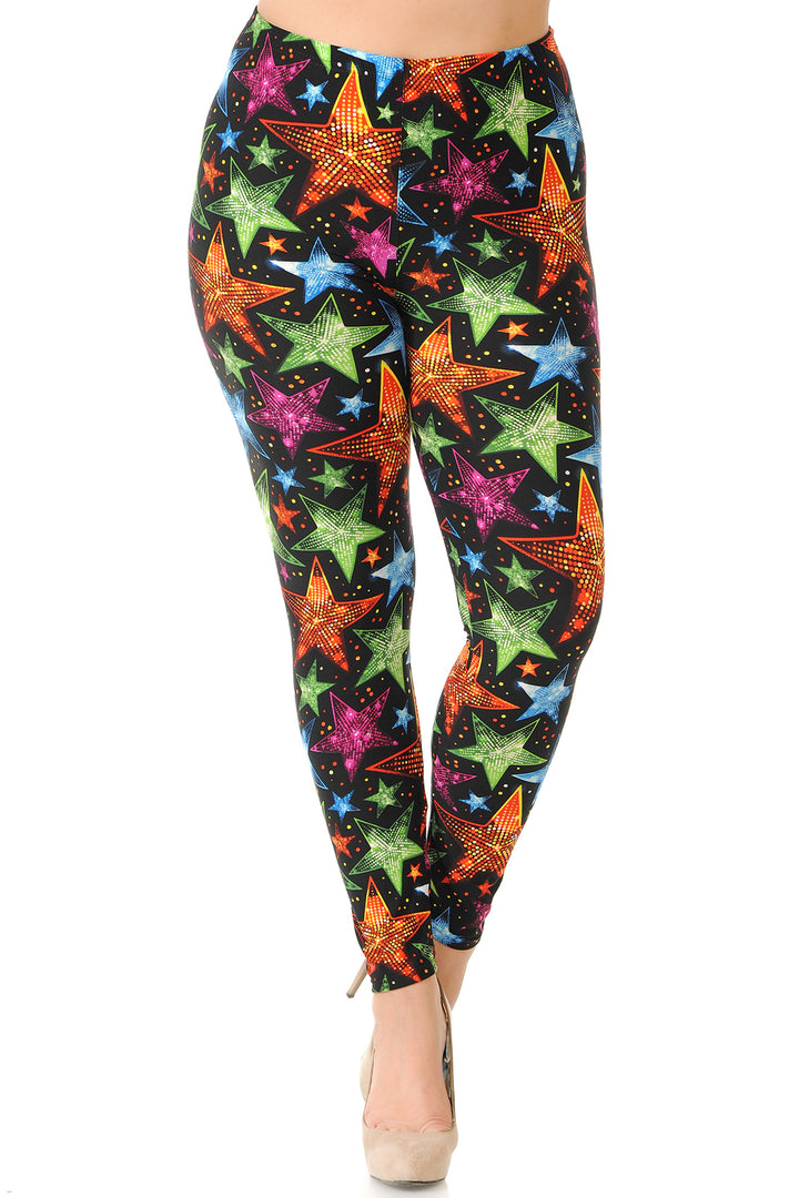 Buttery Smooth Glitter Star Extra Plus Size Leggings - 3X-5X