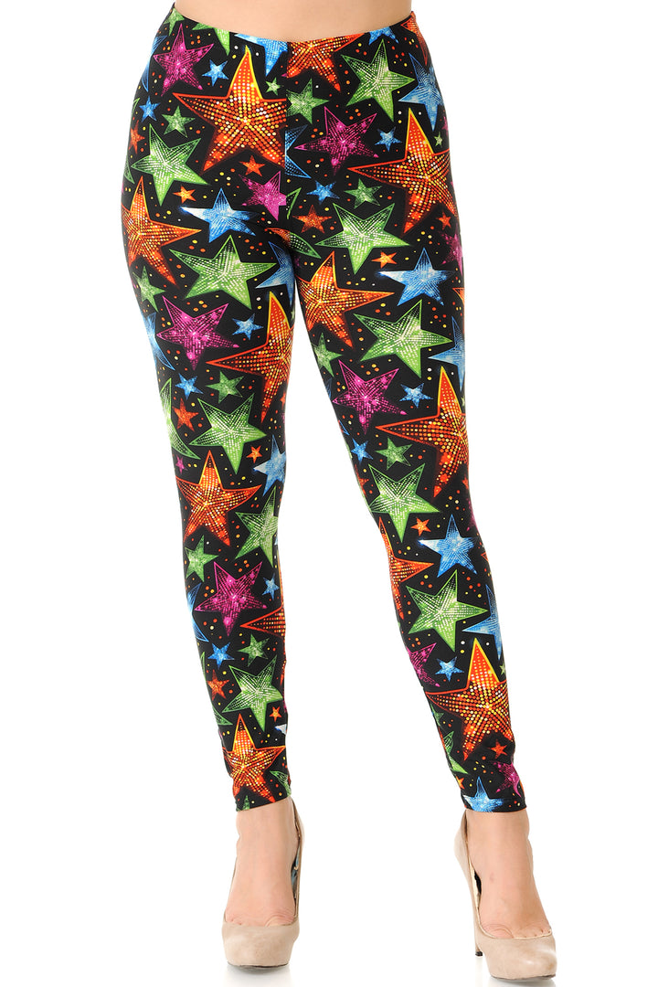 Buttery Smooth Glitter Star Extra Plus Size Leggings - 3X-5X