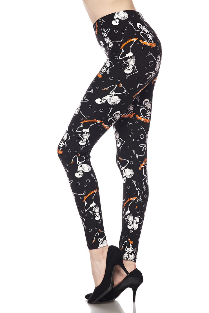 Buttery Smooth Skateboarding Skeletons Extra Plus Size Leggings - 3X-5X