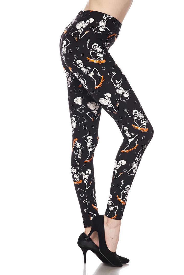 Buttery Smooth Skateboarding Skeletons Extra Plus Size Leggings - 3X-5X