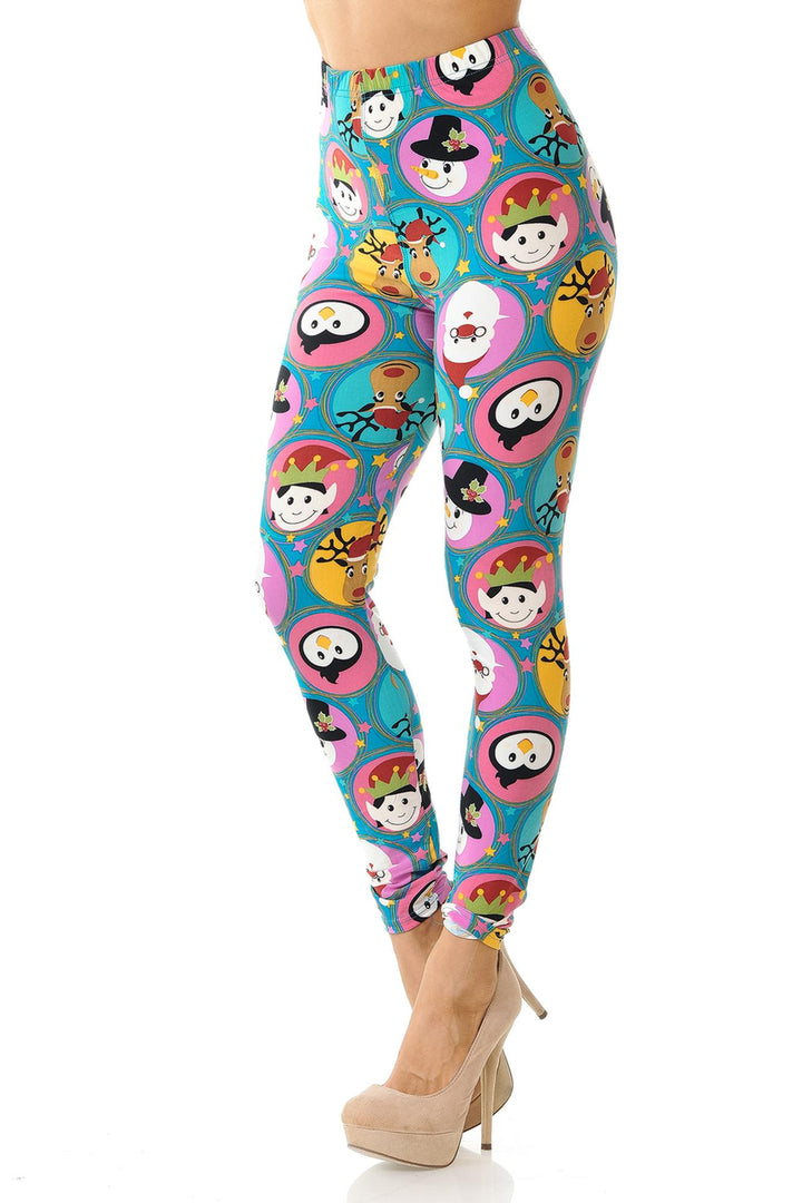 Buttery Smooth Cute Christmas Faces Extra Plus Size Leggings - 3X-5X