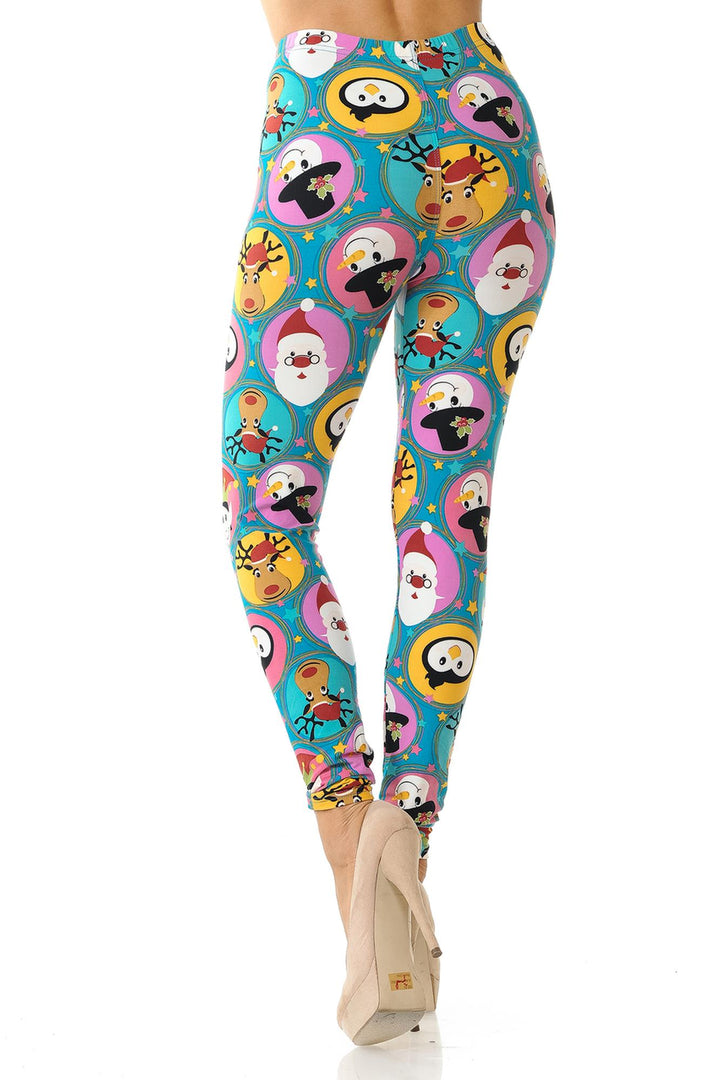 Buttery Smooth Cute Christmas Faces Extra Plus Size Leggings - 3X-5X