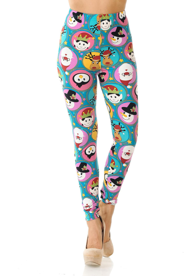 Buttery Smooth Cute Christmas Faces Extra Plus Size Leggings - 3X-5X
