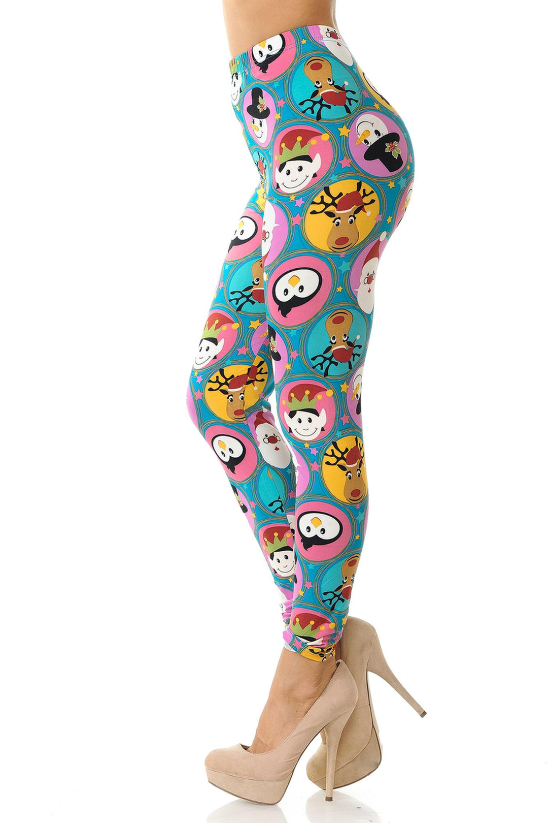 Buttery Smooth Cute Christmas Faces Extra Plus Size Leggings - 3X-5X