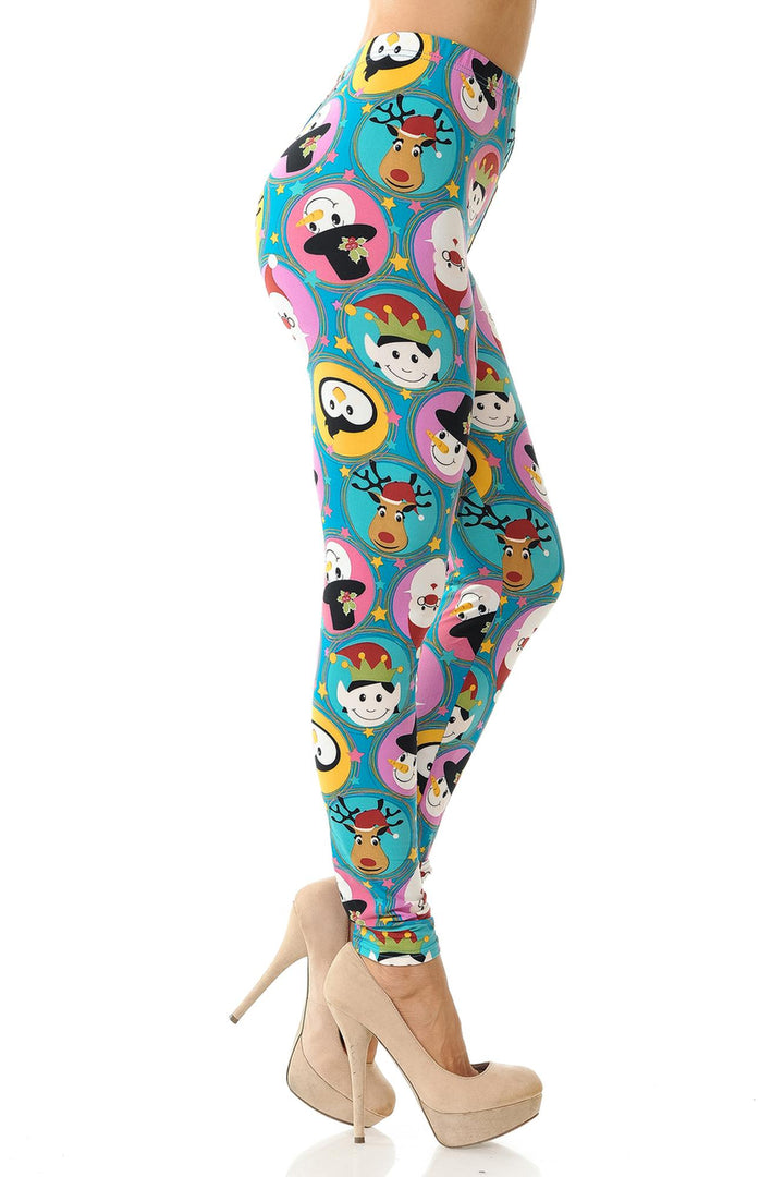 Buttery Smooth Cute Christmas Faces Extra Plus Size Leggings - 3X-5X