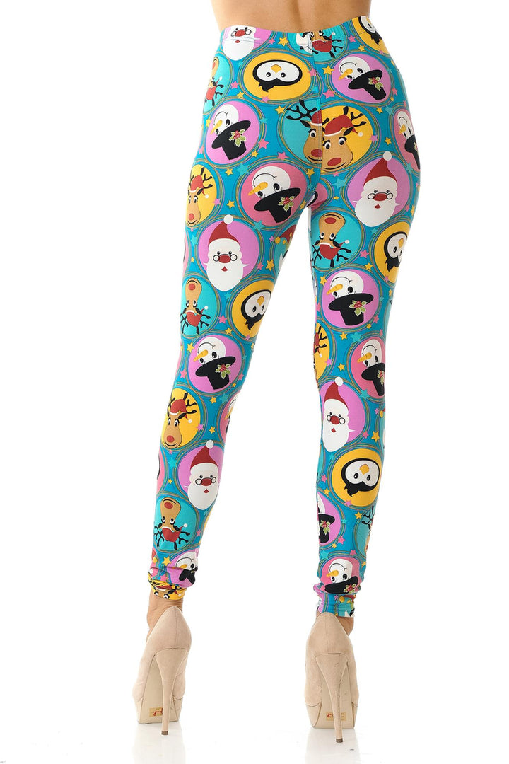 Buttery Smooth Cute Christmas Faces Extra Plus Size Leggings - 3X-5X
