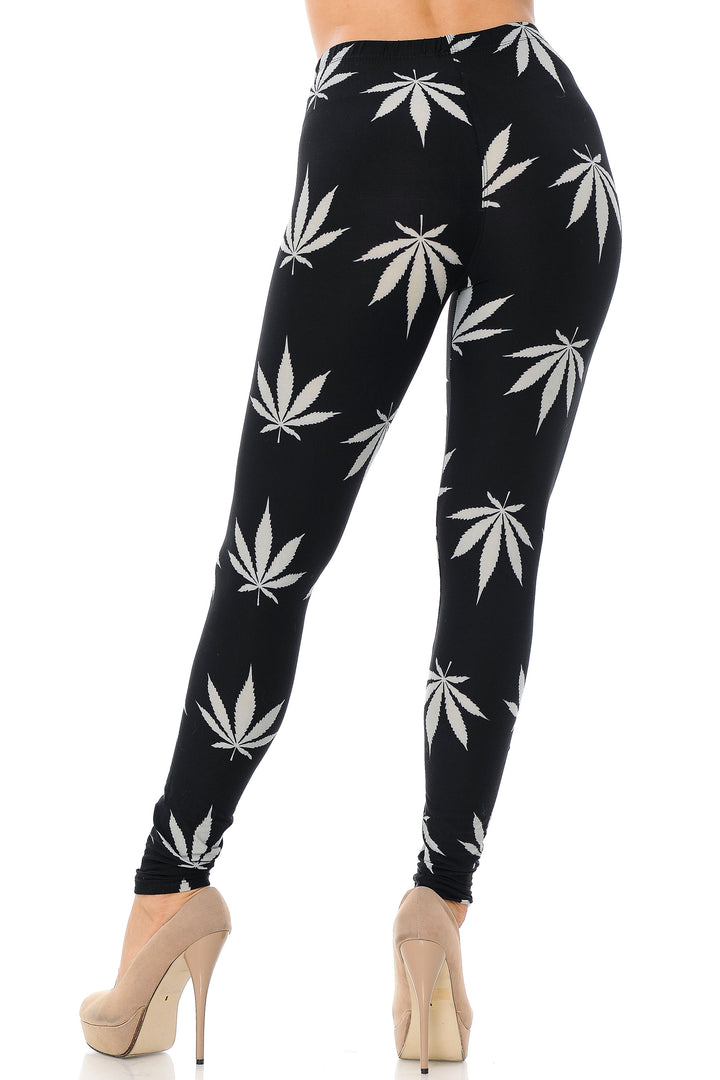 Buttery Smooth Black Marijuana Extra Plus Size Leggings - 3X-5X