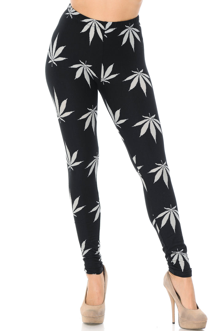 Buttery Smooth Black Marijuana Extra Plus Size Leggings - 3X-5X