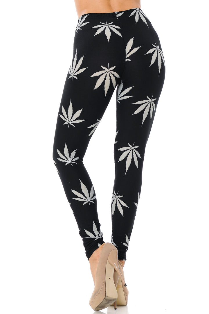Buttery Smooth Black Marijuana Extra Plus Size Leggings - 3X-5X