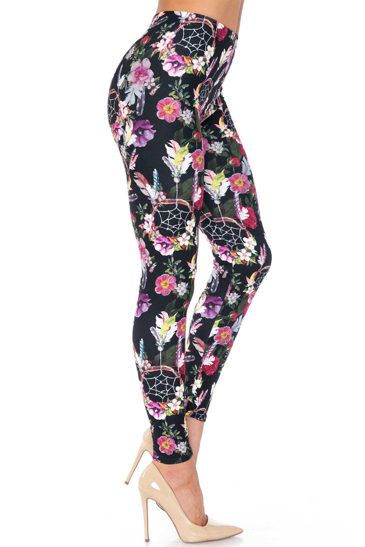 Creamy Soft Floral Dreamcatcher Extra Plus Size Leggings - 3X-5X - USA Fashion