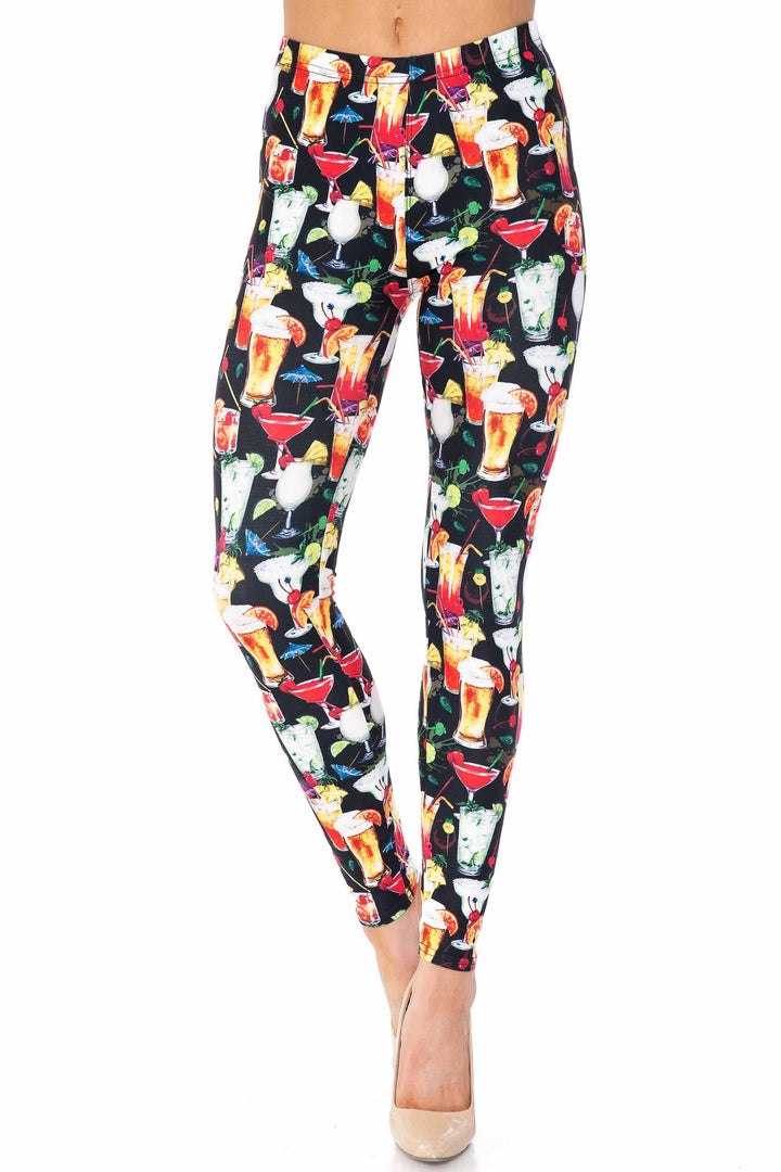 Creamy Soft Tropical Cocktails Extra Plus Size Leggings - 3X-5X - USA Fashion