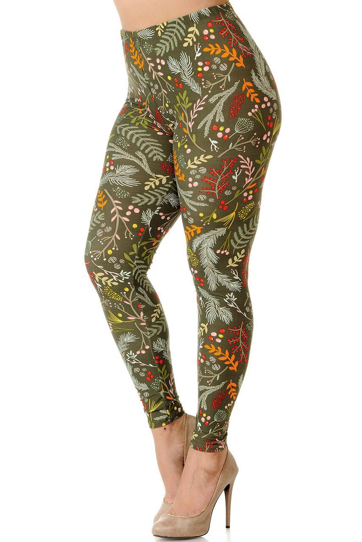 Buttery Smooth Olive Garden Extra Plus Size Leggings - 3X-5X