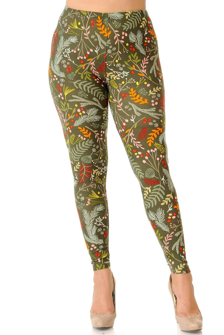 Buttery Smooth Olive Garden Extra Plus Size Leggings - 3X-5X