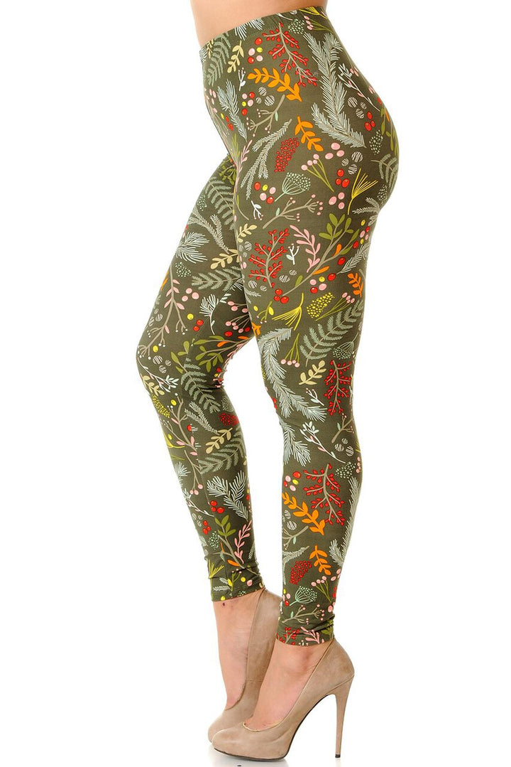 Buttery Smooth Olive Garden Extra Plus Size Leggings - 3X-5X