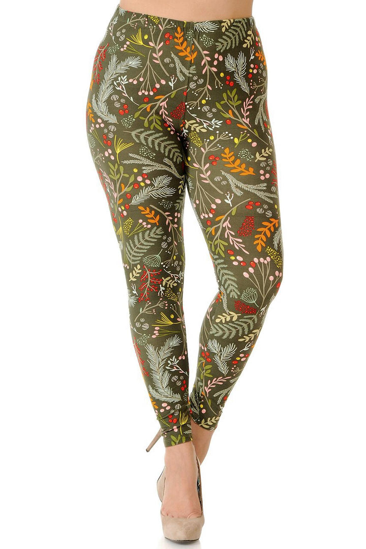 Buttery Smooth Olive Garden Extra Plus Size Leggings - 3X-5X