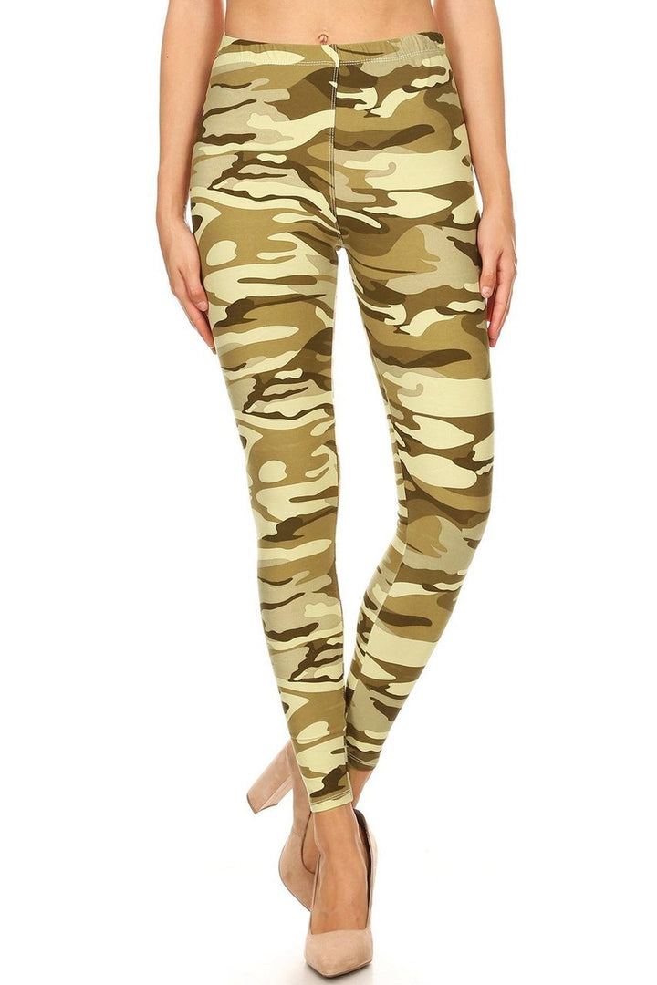 Buttery Smooth Light Olive Camouflage Plus Size Leggings - 3X-5X