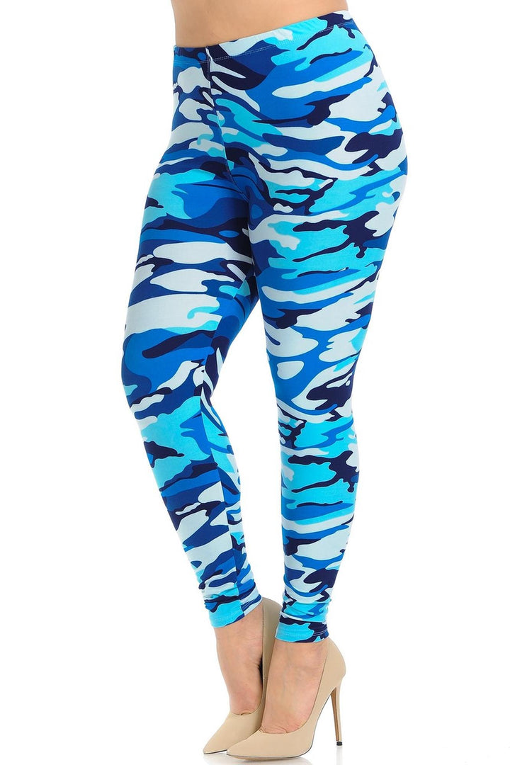 Buttery Smooth Blue Camouflage Extra Plus Size Leggings - 3X-5X - EEVEE