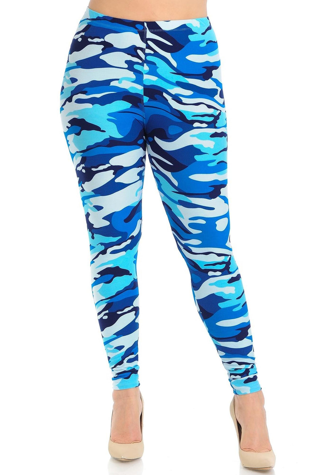 Buttery Smooth Blue Camouflage Extra Plus Size Leggings - 3X-5X - EEVEE