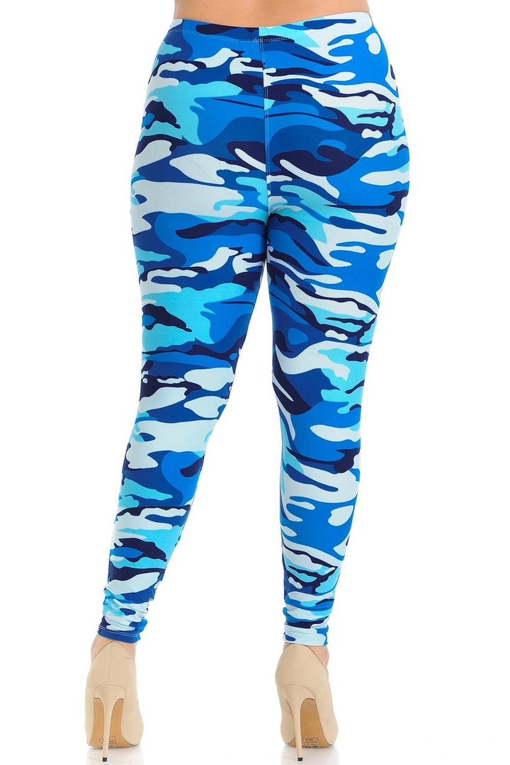 Buttery Smooth Blue Camouflage Extra Plus Size Leggings - 3X-5X - EEVEE