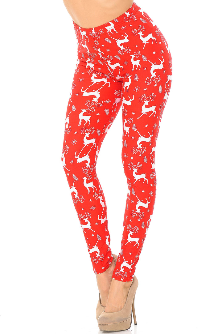 Buttery Soft Prancing Christmas Reindeer Extra Plus Size Leggings - 3X-5X