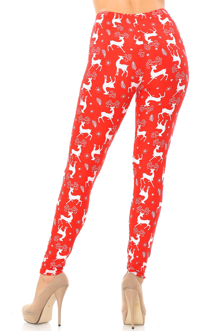 Buttery Soft Prancing Christmas Reindeer Extra Plus Size Leggings - 3X-5X