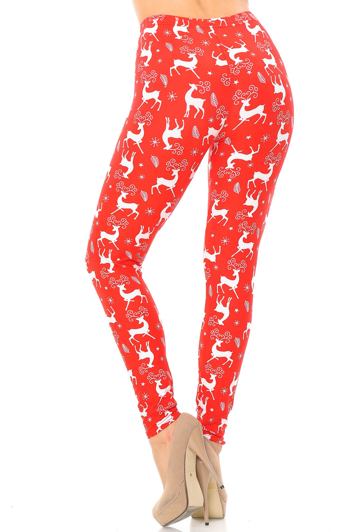 Buttery Soft Prancing Christmas Reindeer Extra Plus Size Leggings - 3X-5X