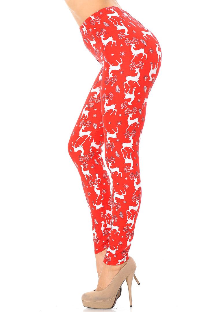 Buttery Soft Prancing Christmas Reindeer Extra Plus Size Leggings - 3X-5X