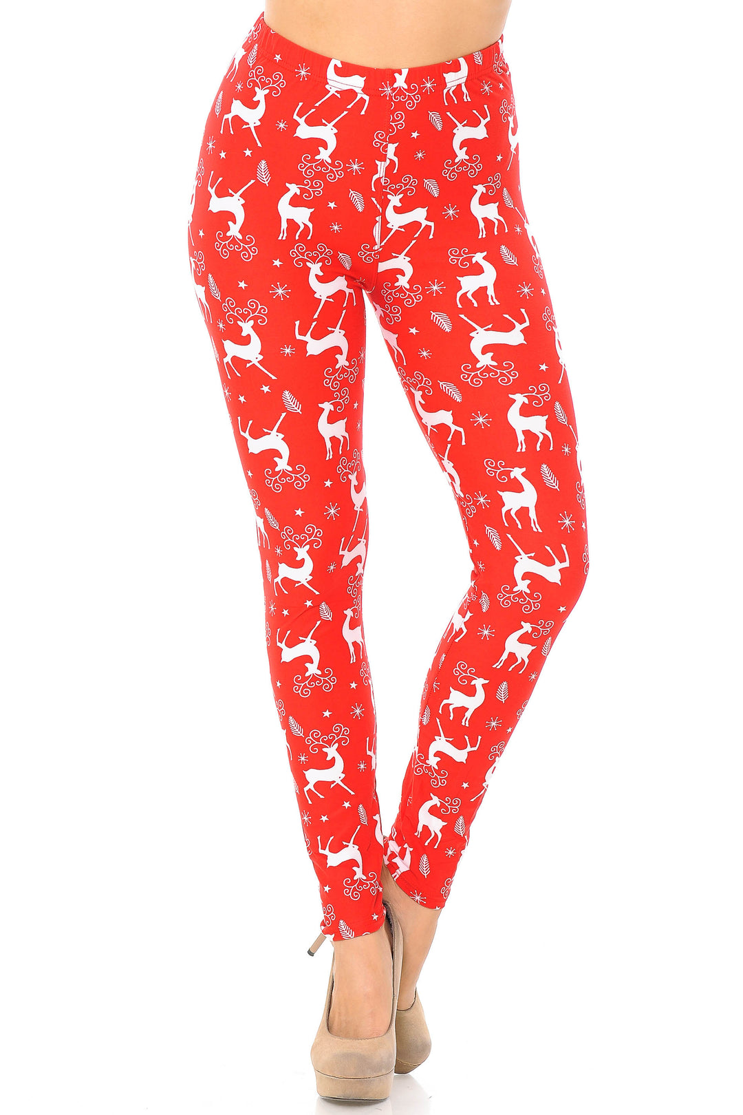 Buttery Soft Prancing Christmas Reindeer Extra Plus Size Leggings - 3X-5X