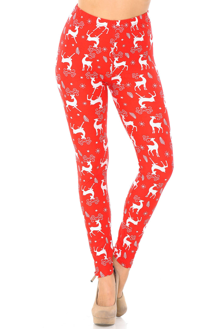 Buttery Soft Prancing Christmas Reindeer Extra Plus Size Leggings - 3X-5X