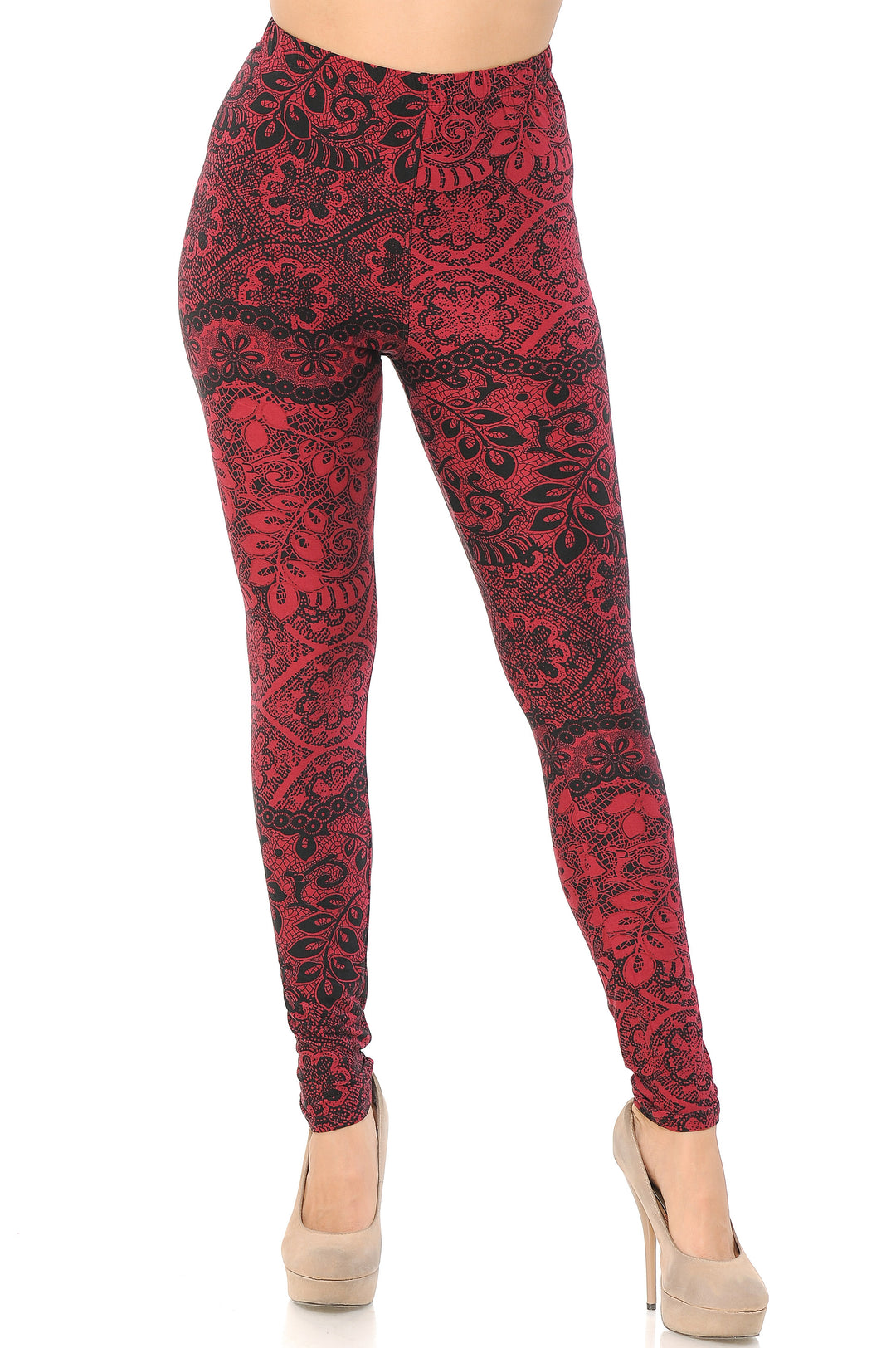 Buttery Soft Rouge Leaf Extra Plus Size Leggings - 3X-5X