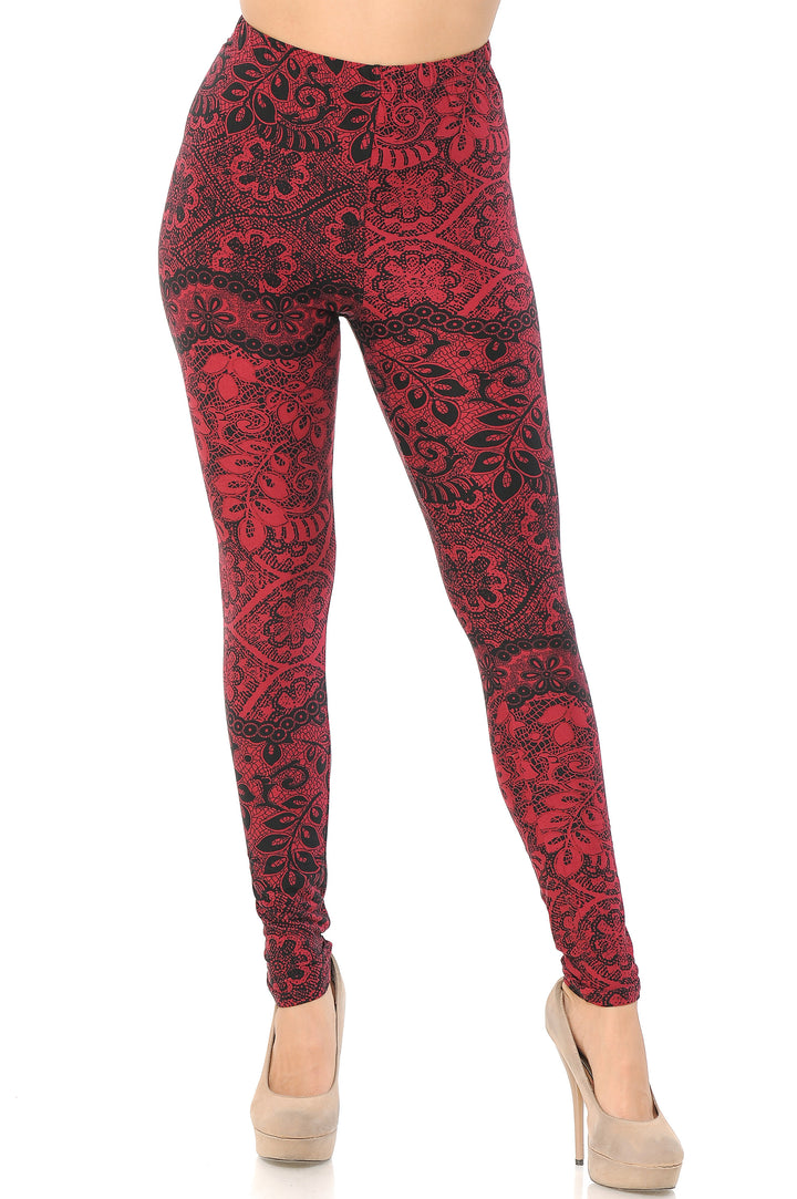 Buttery Soft Rouge Leaf Extra Plus Size Leggings - 3X-5X