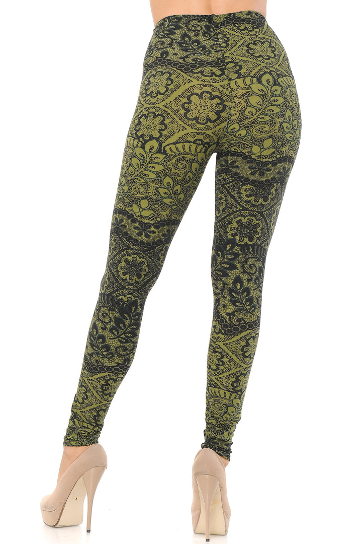 Buttery Soft Olive Leaf Extra Plus Size Leggings - 3X-5X
