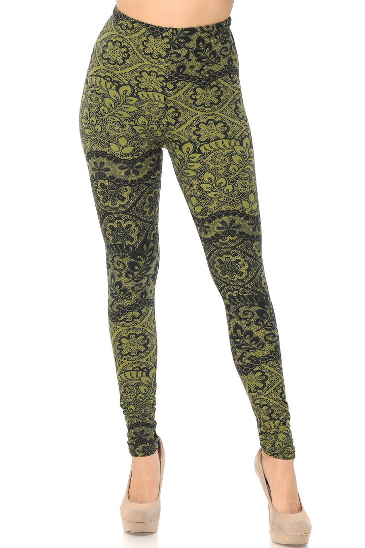Buttery Soft Olive Leaf Extra Plus Size Leggings - 3X-5X
