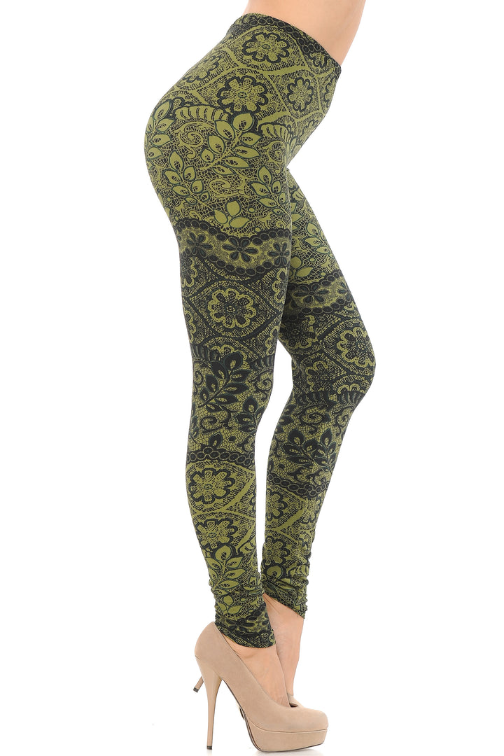 Buttery Soft Olive Leaf Extra Plus Size Leggings - 3X-5X