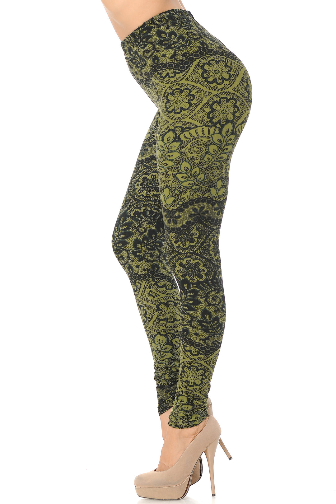 Buttery Soft Olive Leaf Extra Plus Size Leggings - 3X-5X