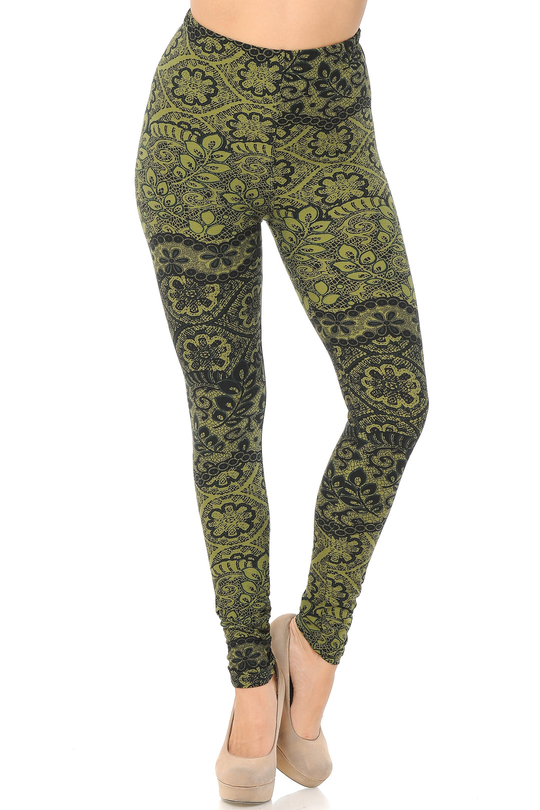 Buttery Soft Olive Leaf Extra Plus Size Leggings - 3X-5X
