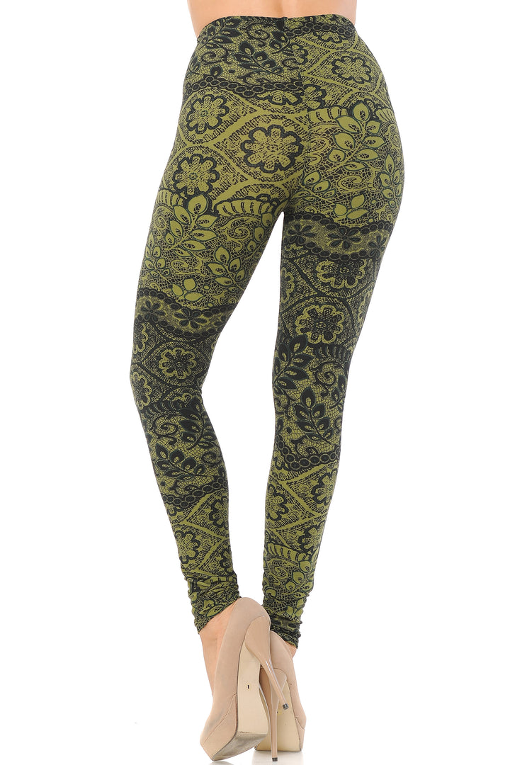 Buttery Soft Olive Leaf Extra Plus Size Leggings - 3X-5X