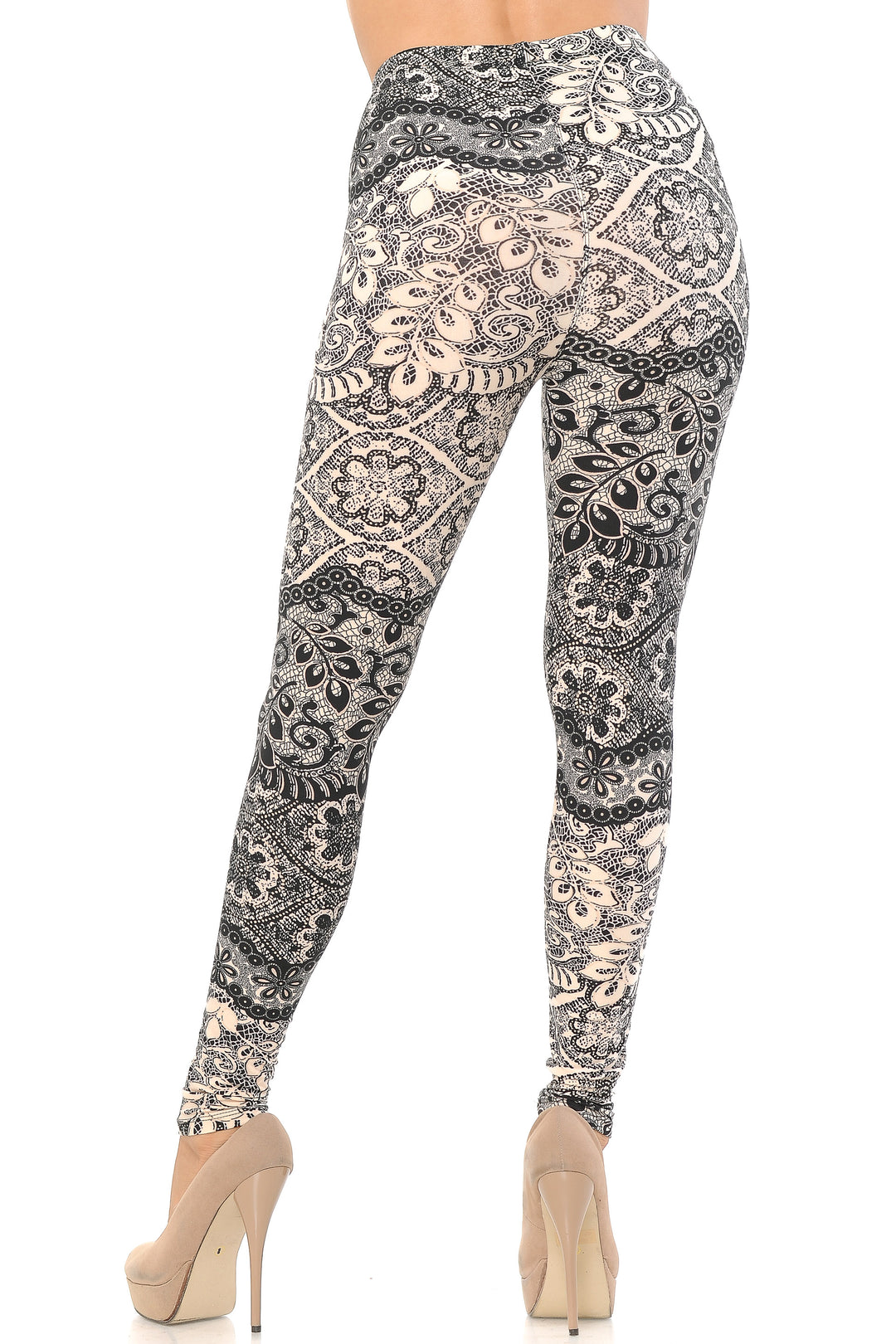 Buttery Soft Cream Leaf Extra Plus Size Leggings - 3X-5X