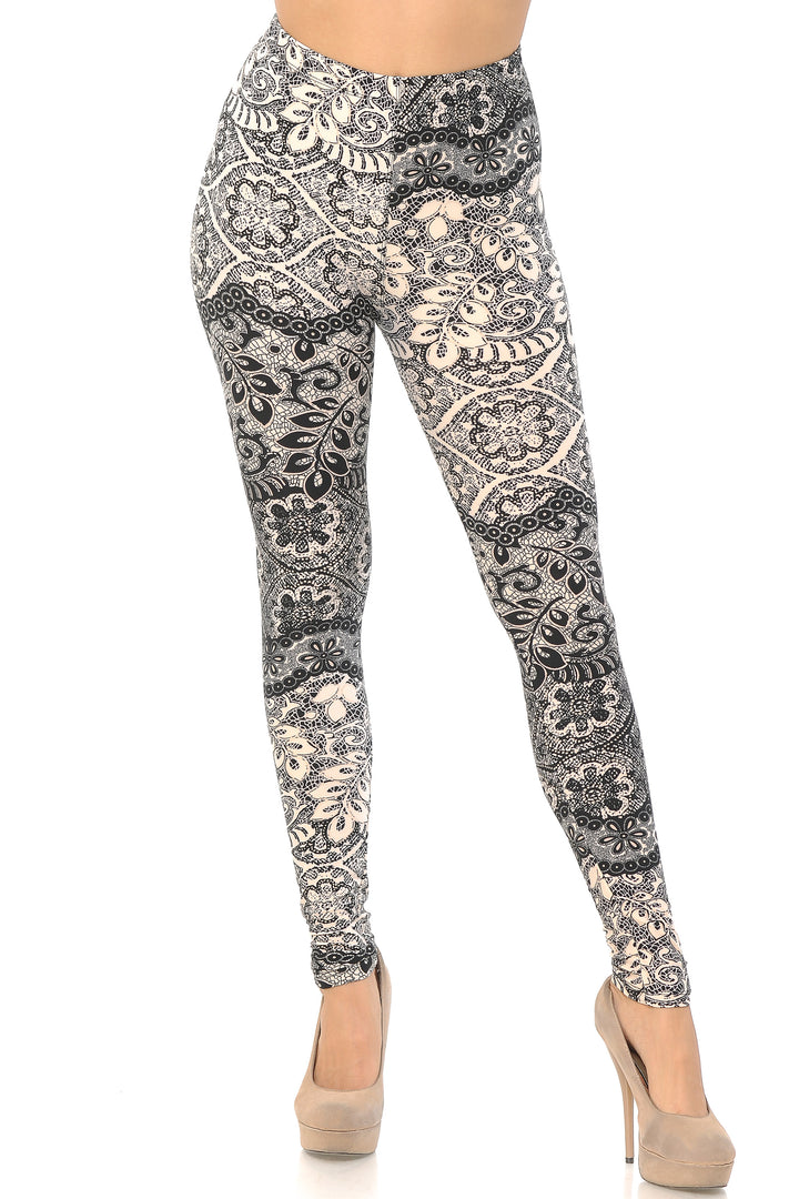 Buttery Soft Cream Leaf Extra Plus Size Leggings - 3X-5X