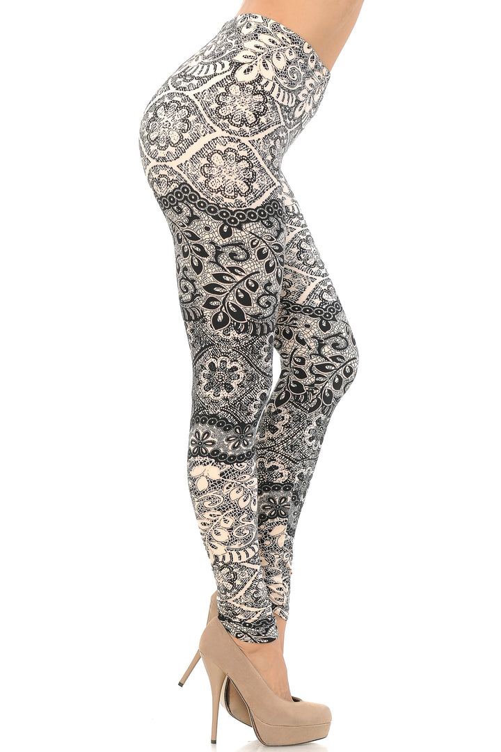 Buttery Soft Cream Leaf Extra Plus Size Leggings - 3X-5X