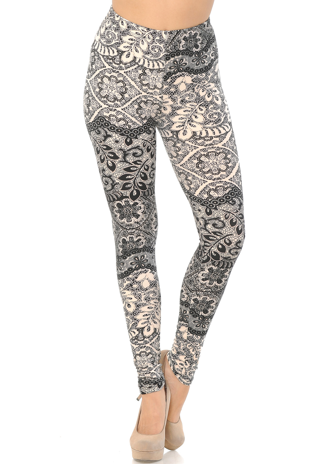 Buttery Soft Cream Leaf Extra Plus Size Leggings - 3X-5X