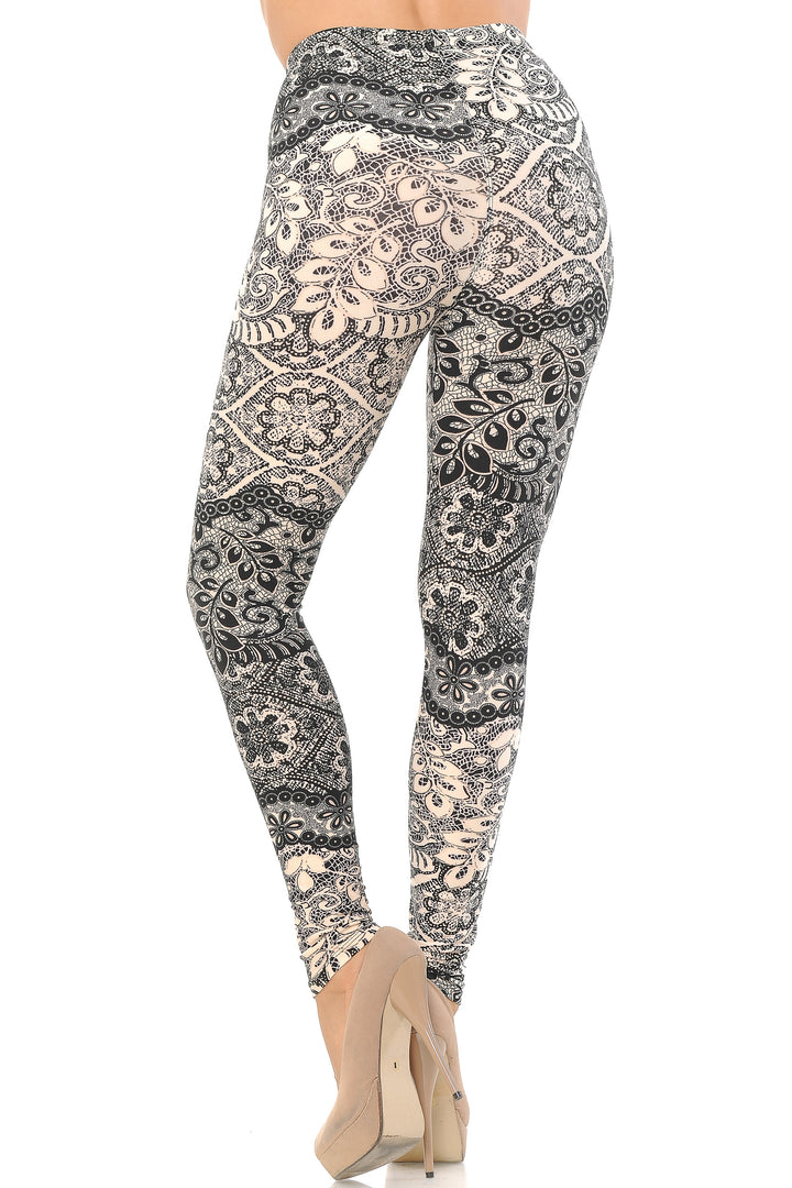 Buttery Soft Cream Leaf Extra Plus Size Leggings - 3X-5X
