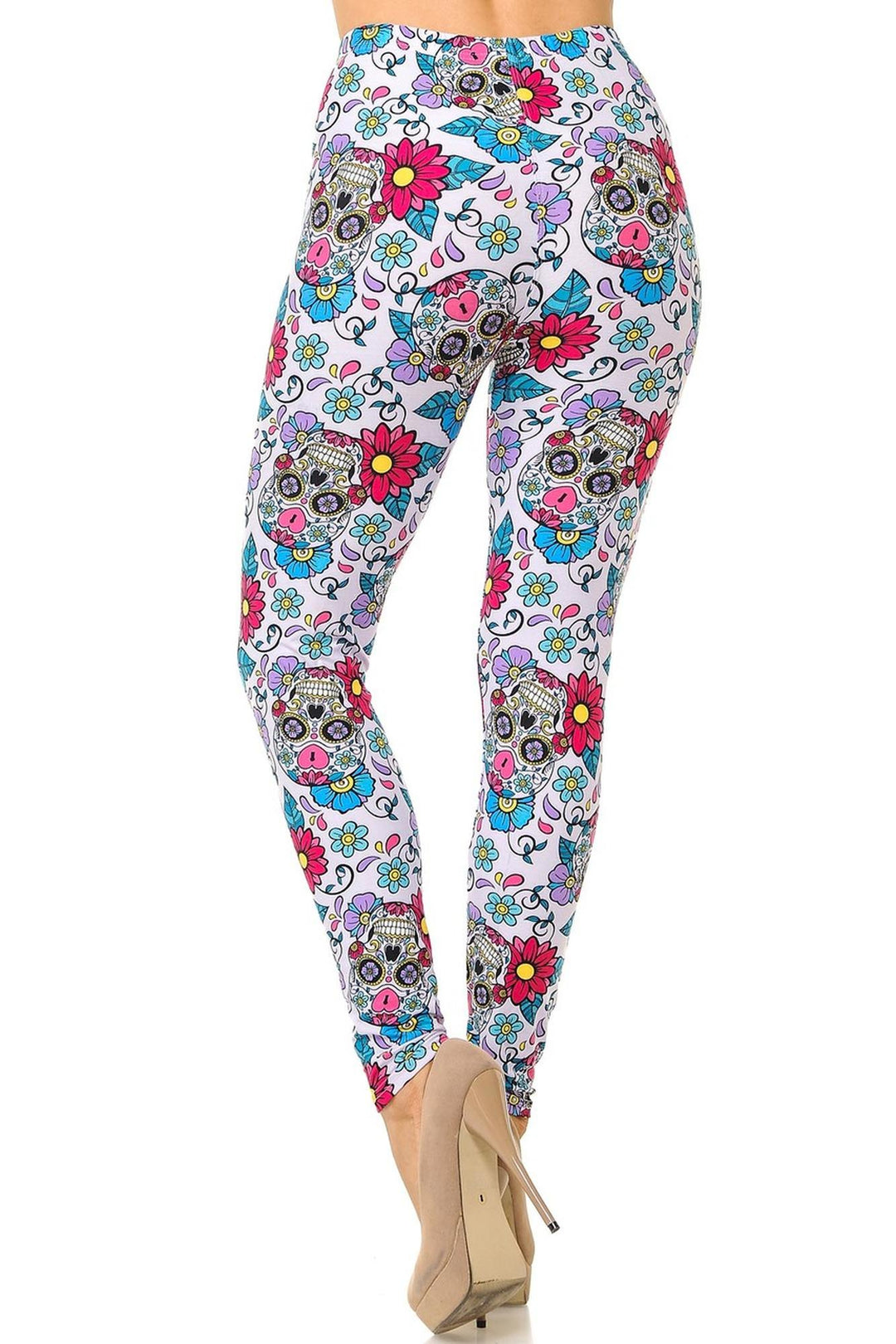 Buttery Smooth Lavender Sugar Skull Extra Plus Size Leggings - 3X-5X